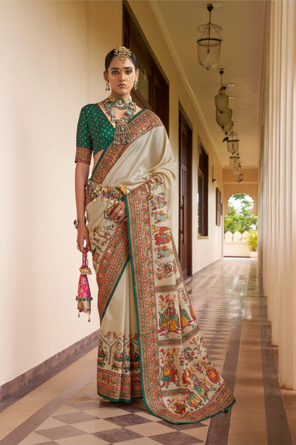 Mercerized Sigma Silk Saree | Classic Position Print in Tussar Color