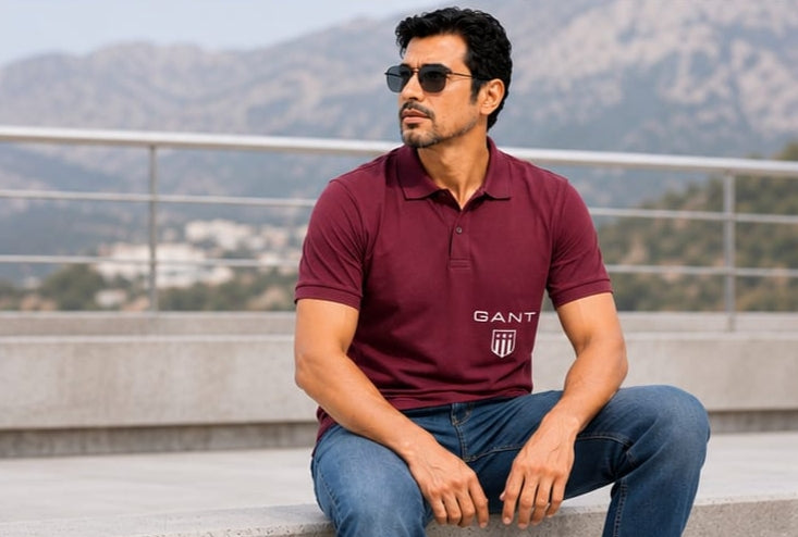 Men classic pure cotton regular fit polo t-shirt with ribbed collar