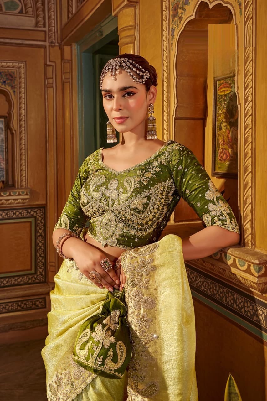 Premium Viscose Handwork Saree with Stitched Contrast Blouse