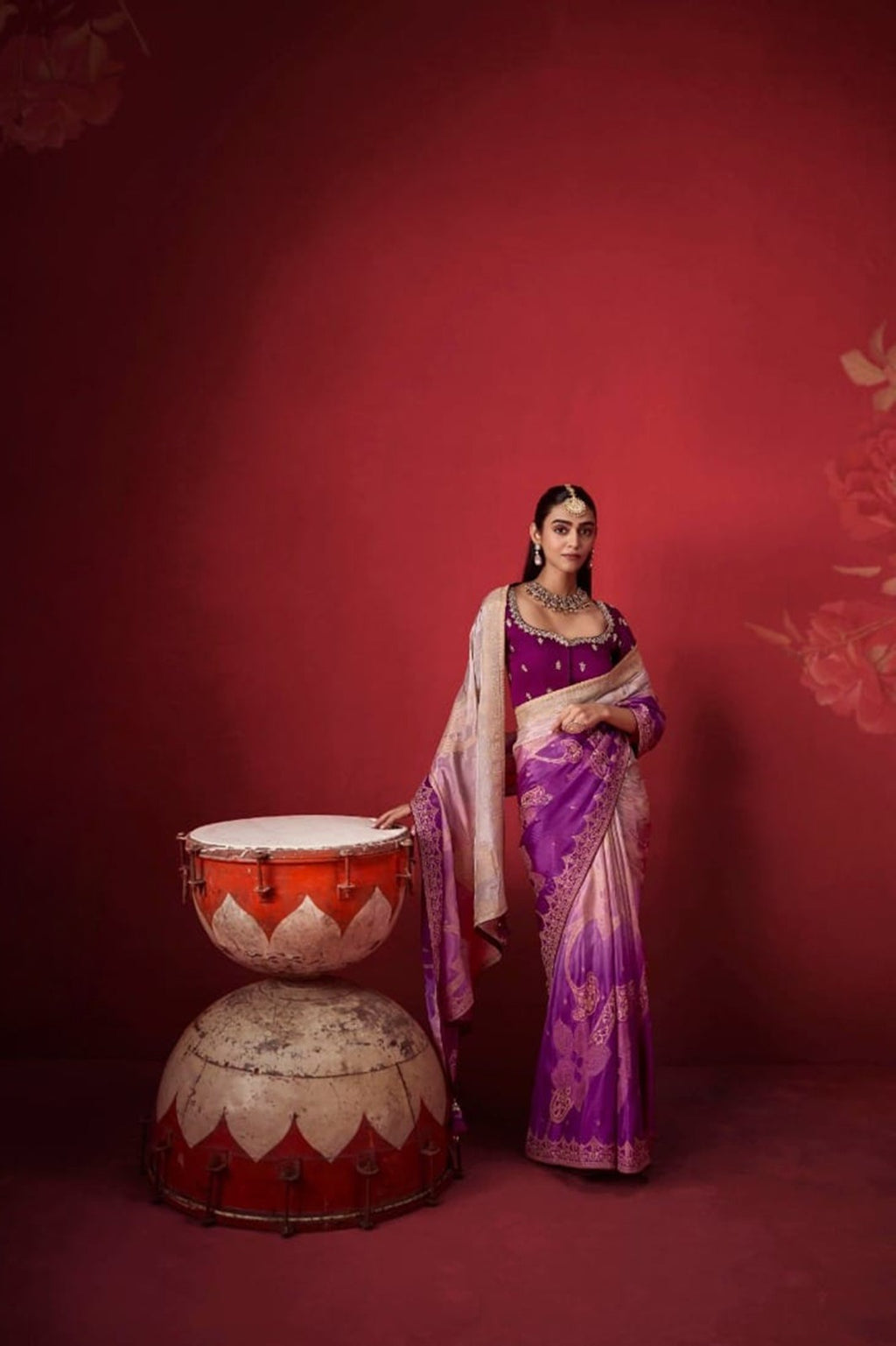 Ombré Dola Crape Silk Saree with Handcrafted Kundan Blouse