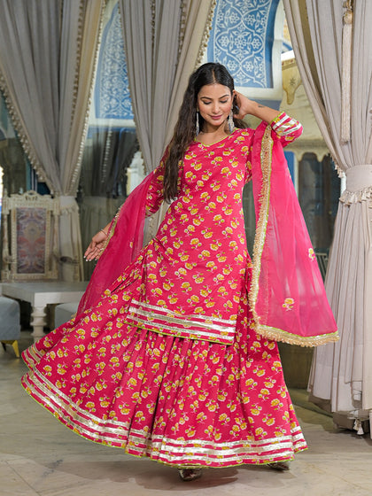 Pink Kurti Lehenga Sets With Dupatta