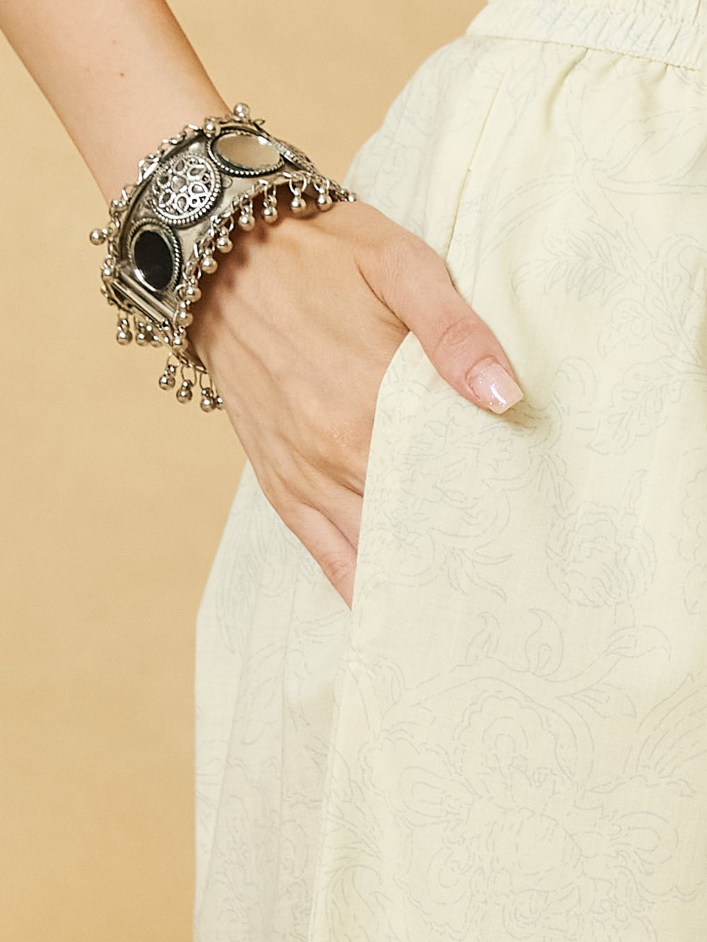 White A-Line Kurta Pant Set With Dupatta