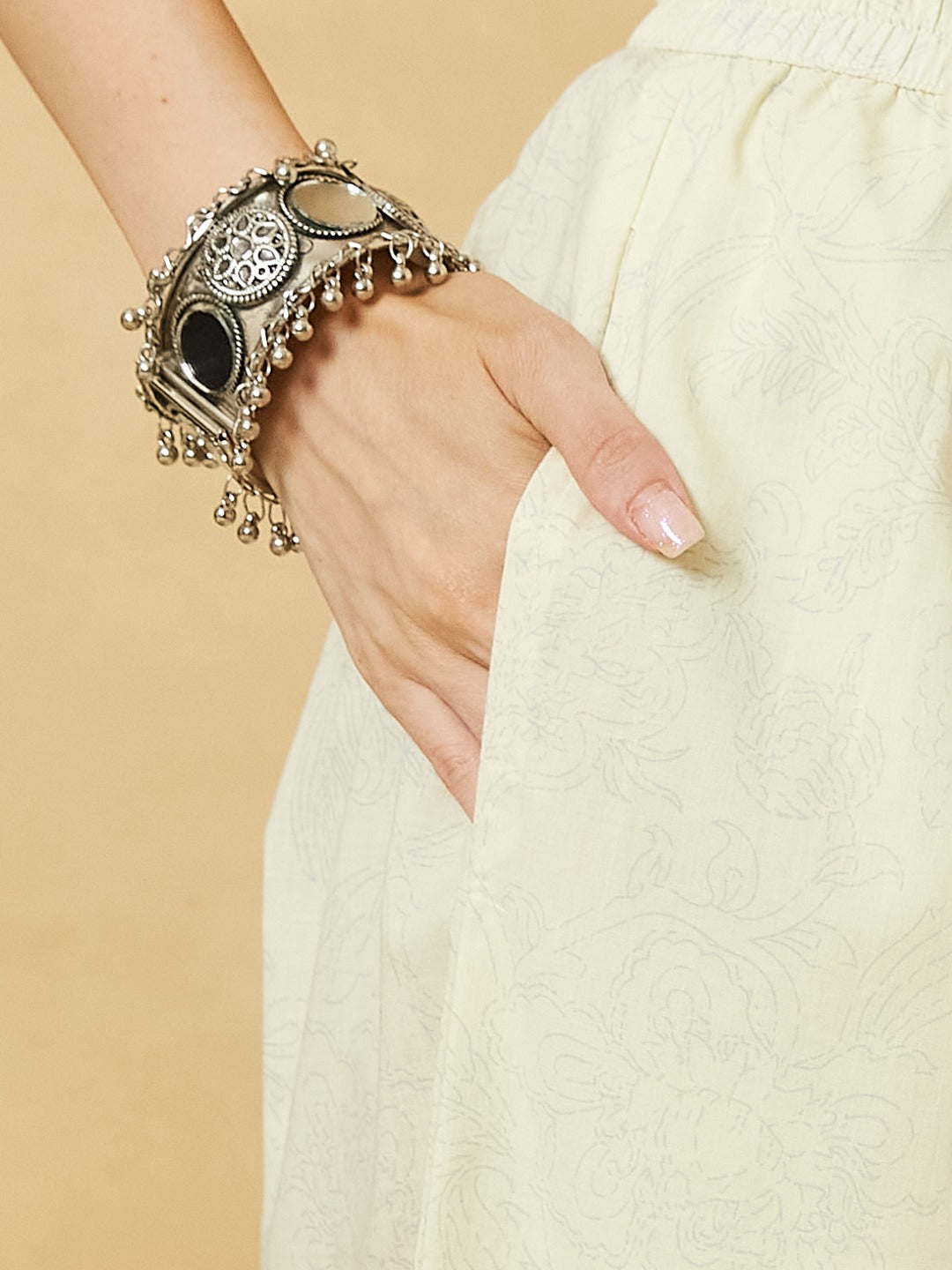 White A-Line Kurta Pant Set With Dupatta