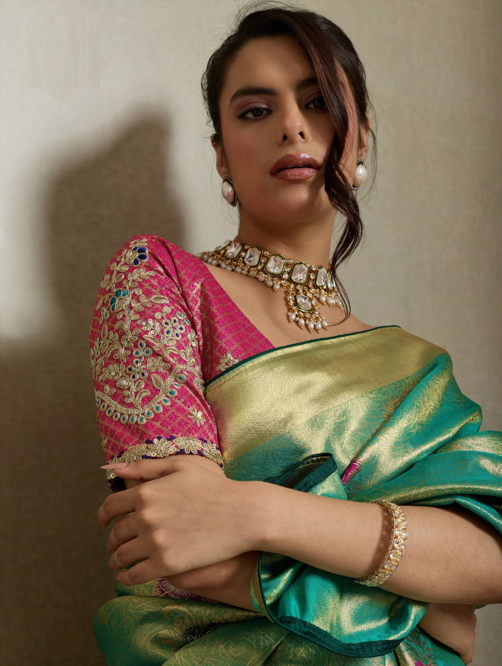 Tissue Banarasi Silk Jacquard Saree with Meenakari Art & Pita Zari Blouse
