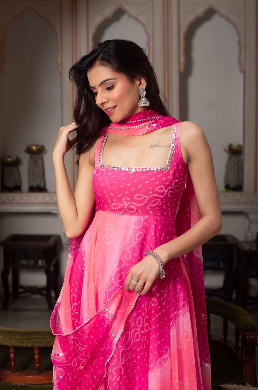Radiant Pink Georgette Anarkali Suit with Dupatta & Palazzo
