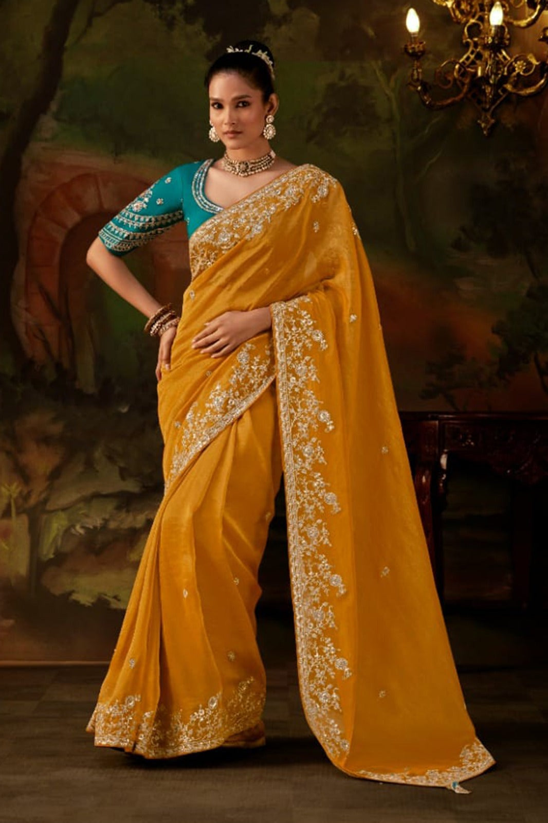 Exquisite Premium Viscose Zari Tissue Saree with Heavy Sequins & Embroidery