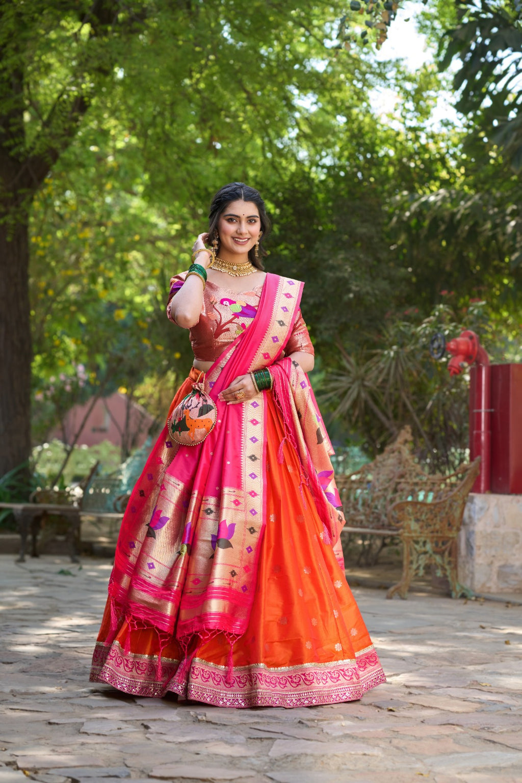 Regal Paithani Silk Lehenga Choli with 4-Meter Royal Flair & Zari Weave