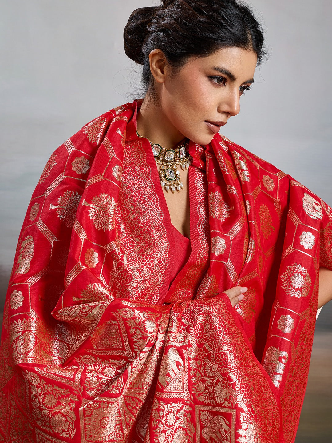 Shine in Pure Opulence: Elegant Silk Blend Sarees with Metallic Zari Weave