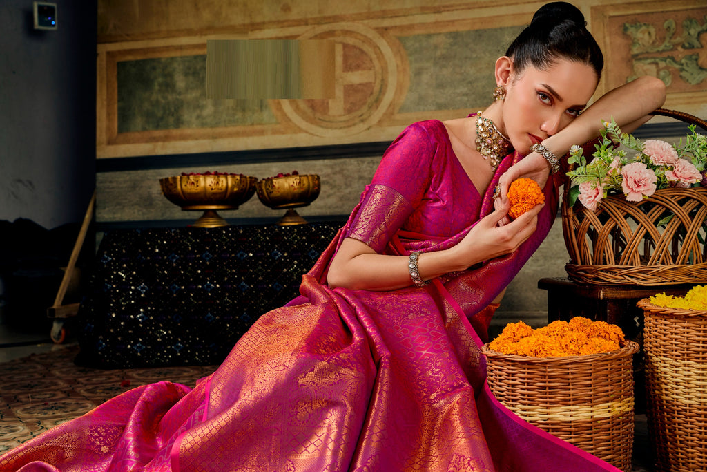 Handloom Silk Saree with Matching Silk Blouse | Festive & Partywear