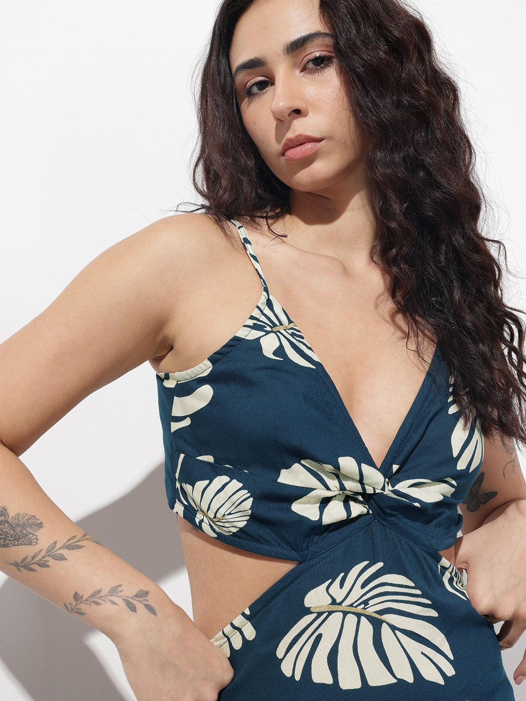 Blue Shoulder Strap Rayon Dress