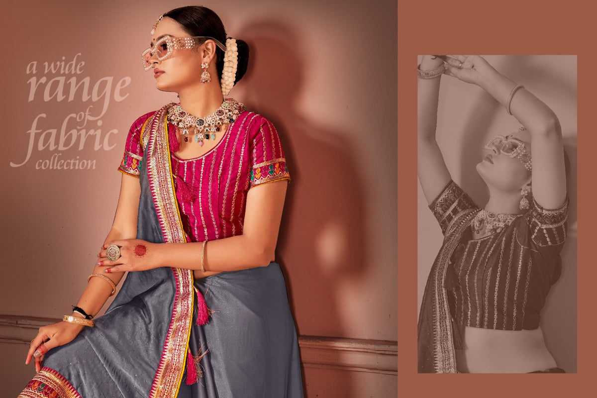 Rangoli Saree with Swarovski Crystal Border & Embroidered Banglory Silk Blouse