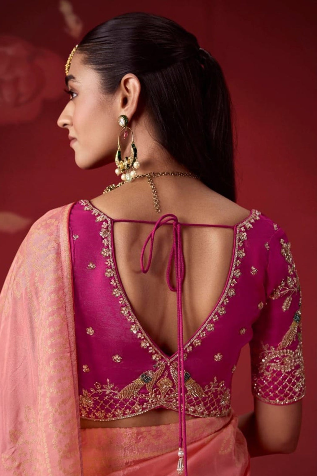 Ombré Dola Crape Silk Saree with Handcrafted Kundan Blouse