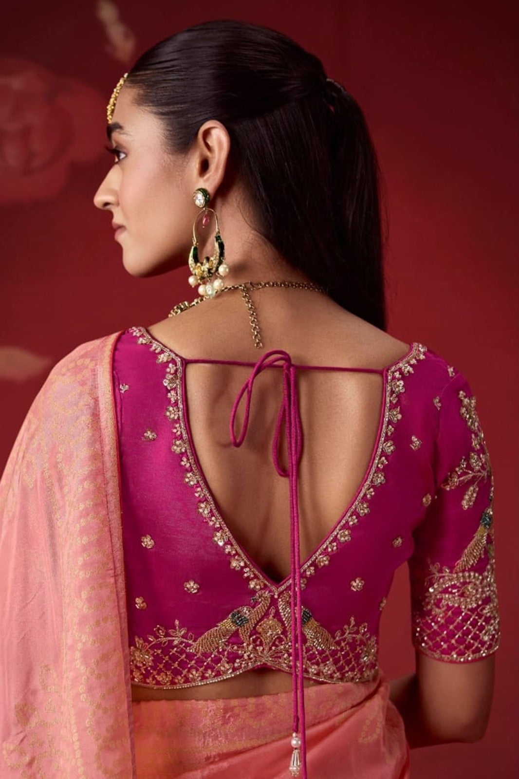 Ombré Dola Crape Silk Saree with Handcrafted Kundan Blouse