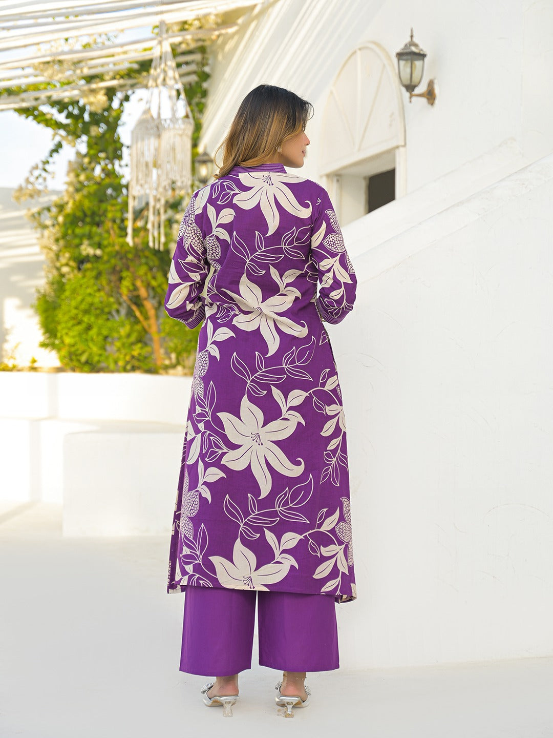 Purple Printed Kurta with Plazzo