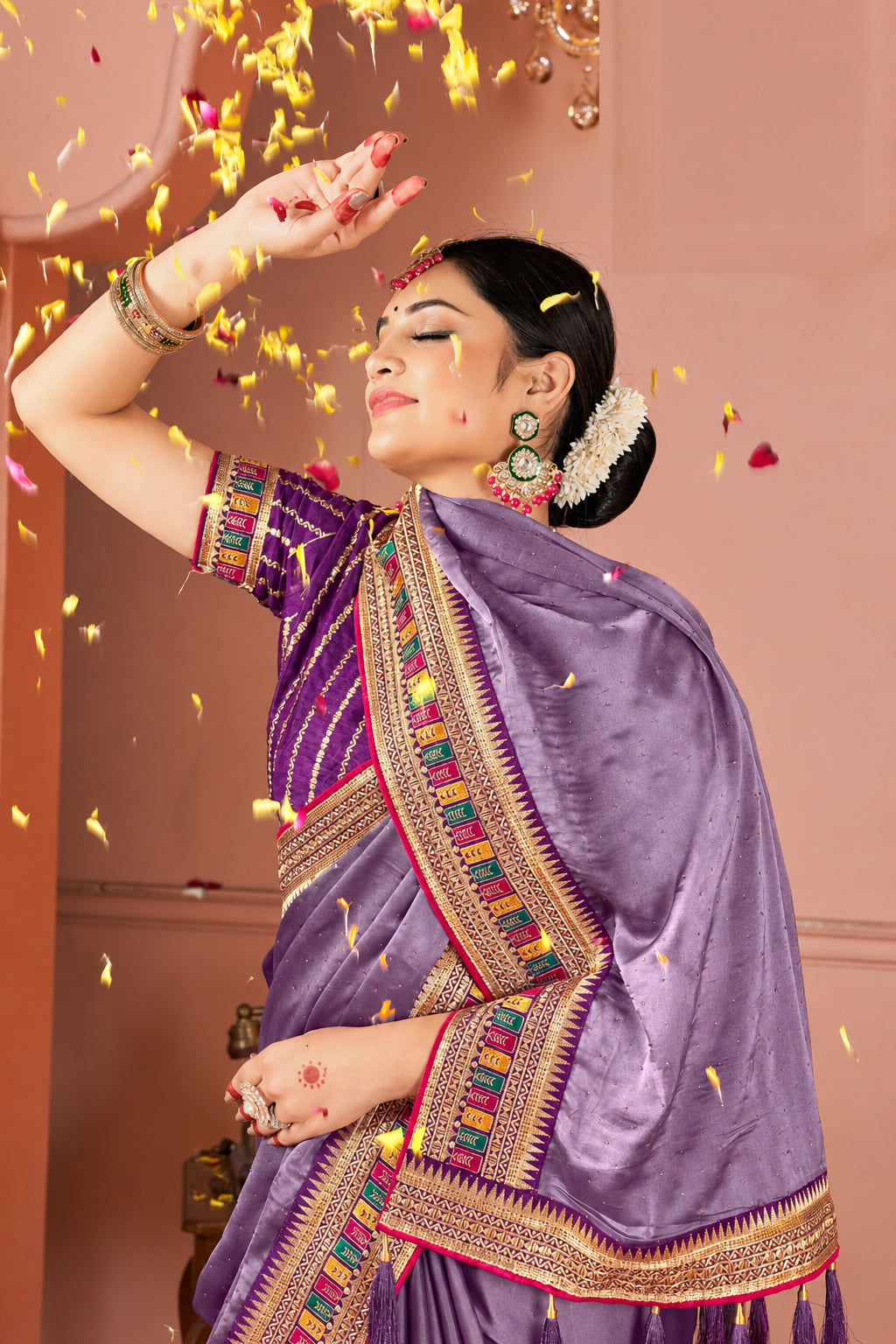 Rangoli Saree with Swarovski Crystal Border & Embroidered Banglory Silk Blouse