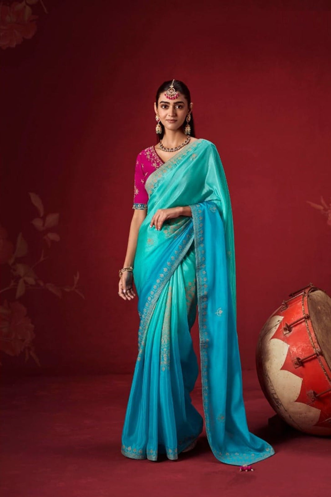 Ombré Dola Crape Silk Saree with Handcrafted Kundan Blouse