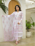 White Hand Block Straight Kurta Pant Sets With Dupatta