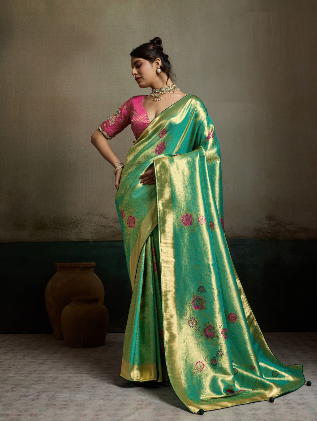 Tissue Banarasi Silk Jacquard Saree with Meenakari Art & Pita Zari Blouse
