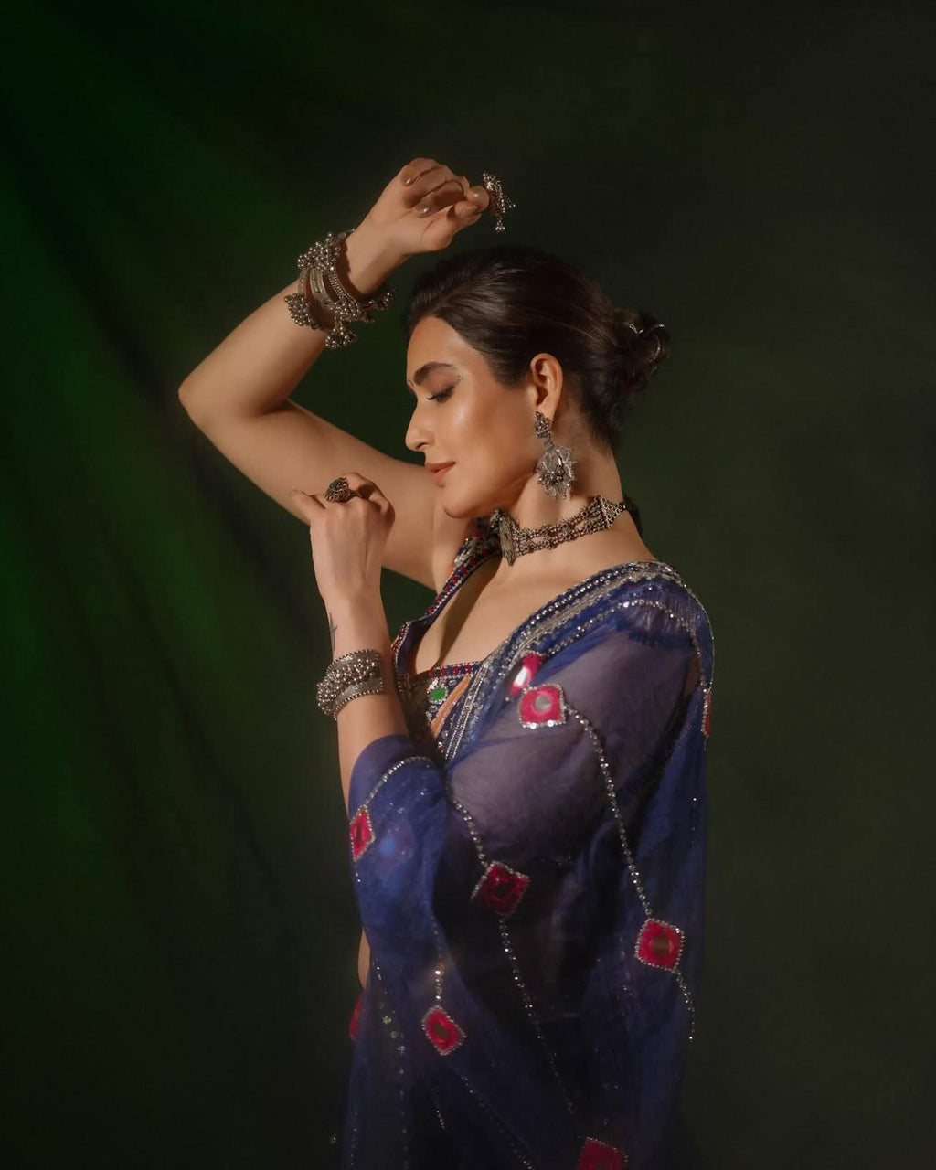 Royal Royal Blue Navratri Special Printed & Real Mirror Work Muslin Cotton Lehenga Choli