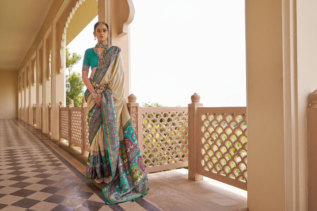 Mercerized Sigma Silk Saree | Classic Position Print in Tussar Color