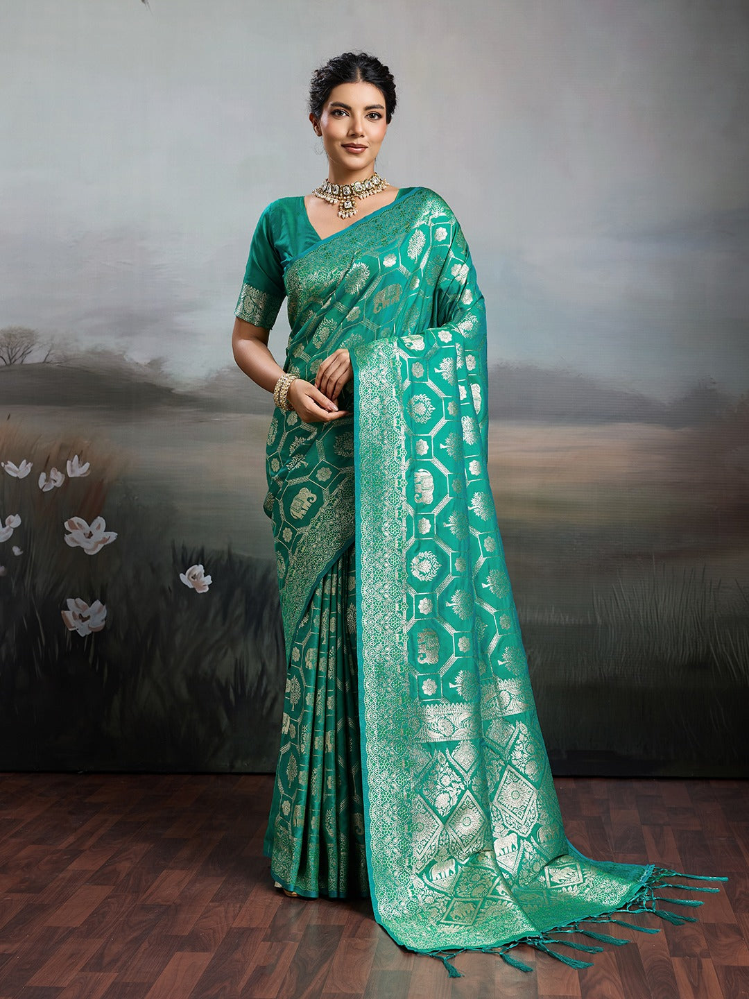 Shine in Pure Opulence: Elegant Silk Blend Sarees with Metallic Zari Weave