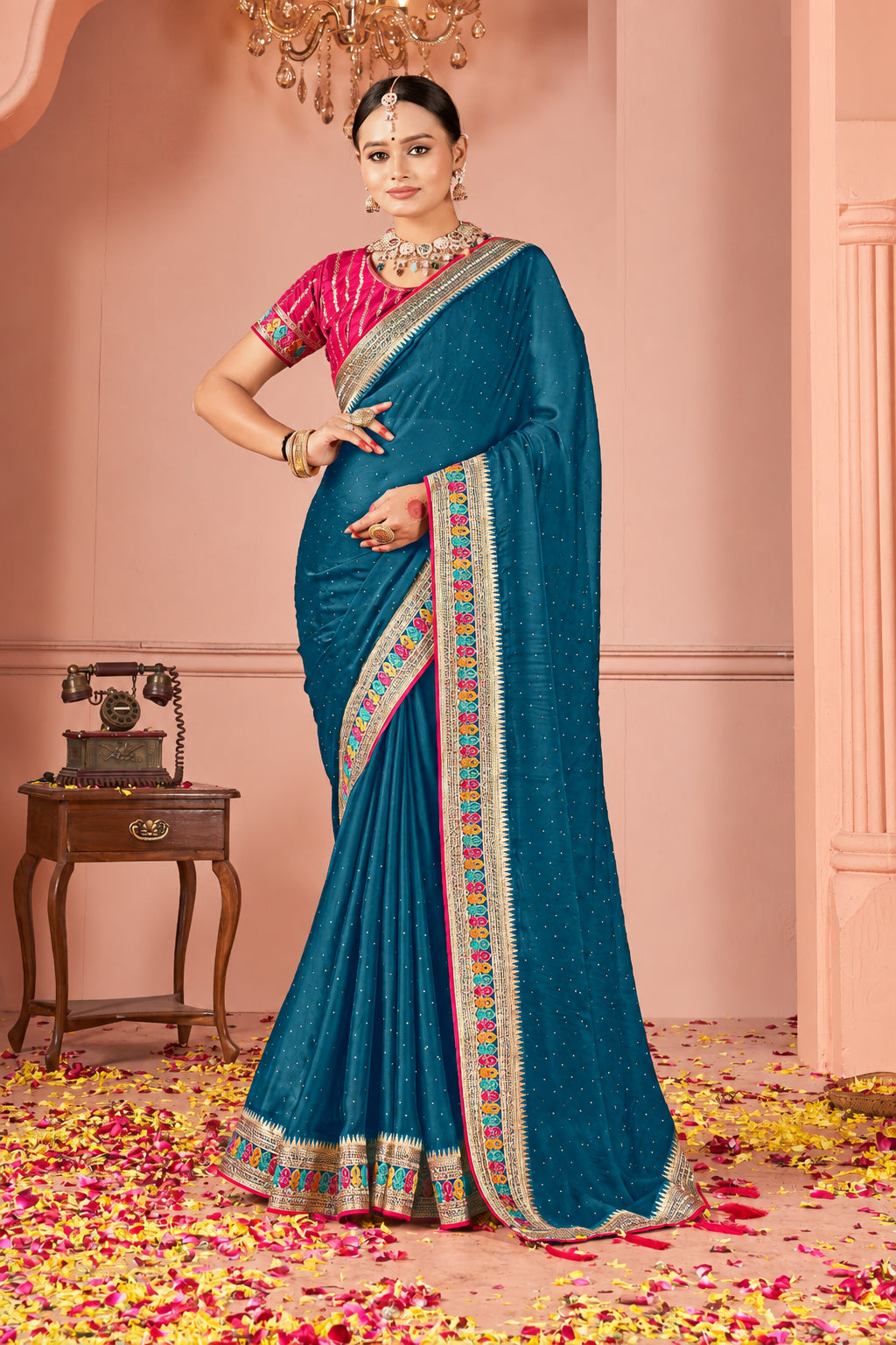 Rangoli Saree with Swarovski Crystal Border & Embroidered Banglory Silk Blouse