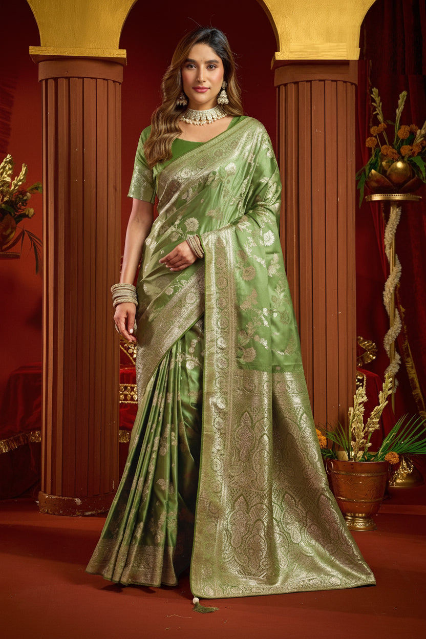 Royal Satin Silk Saree with Intricate Swarovski Work & Fancy Border | Designer Festive Collection