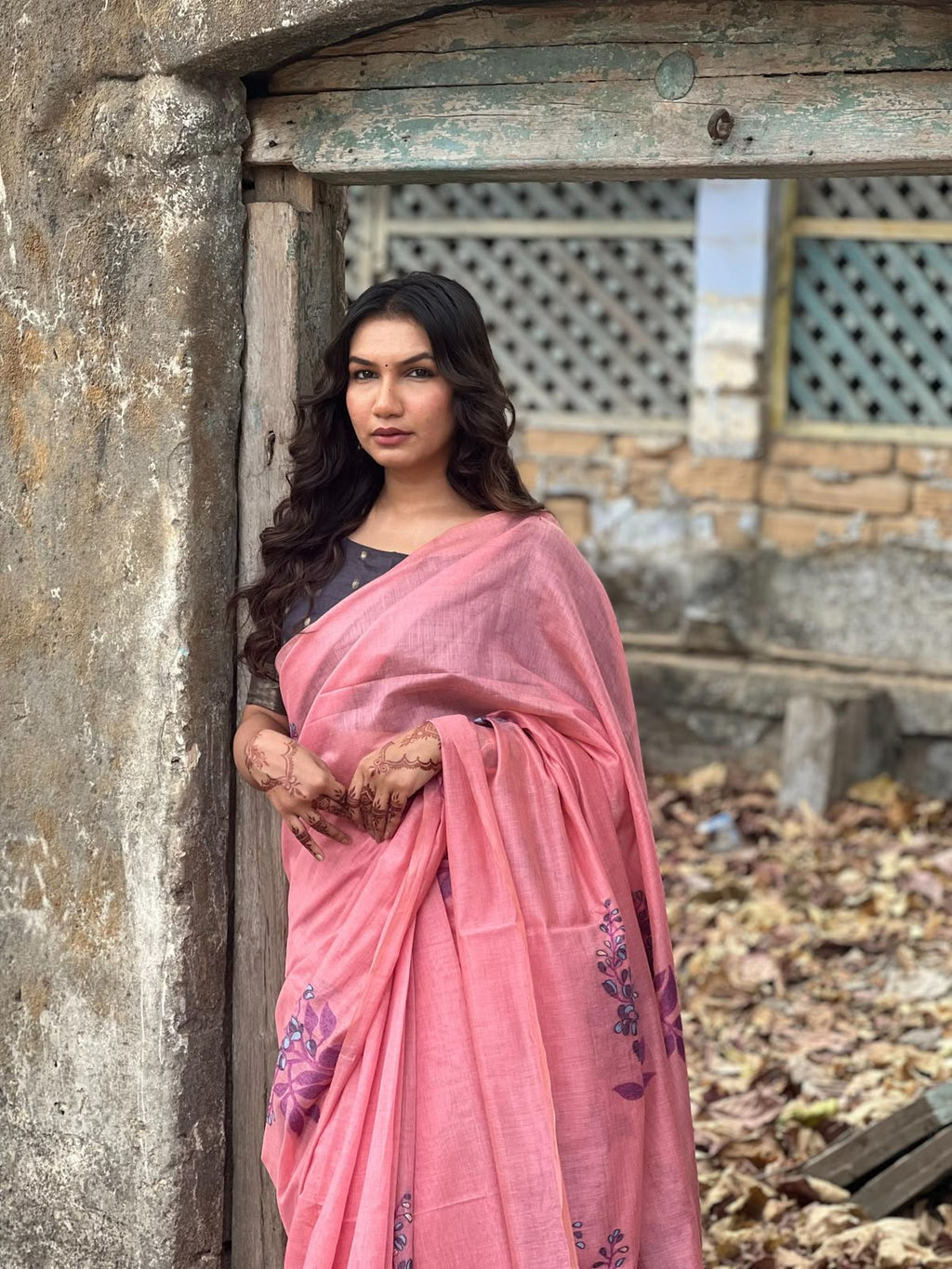 Premium Soft Muga Silk Saree with All-Over Floral Weaving & Contrast Blouse