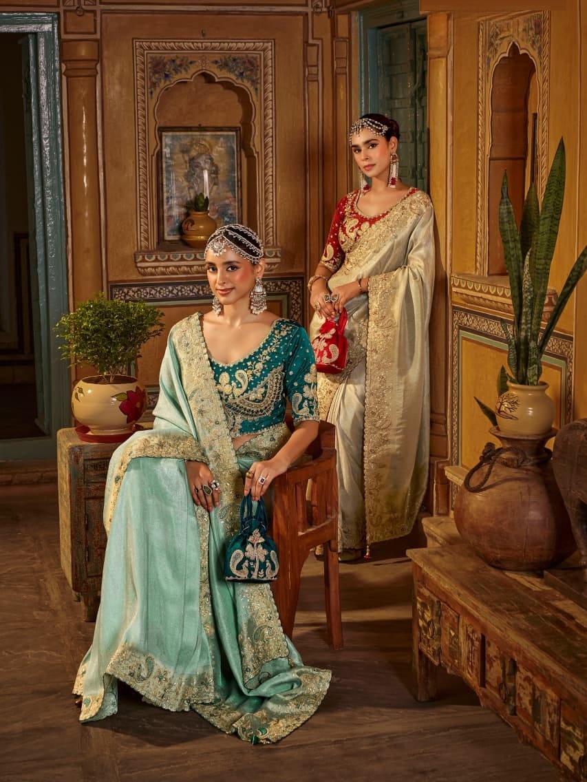 Premium Viscose Handwork Saree with Stitched Contrast Blouse
