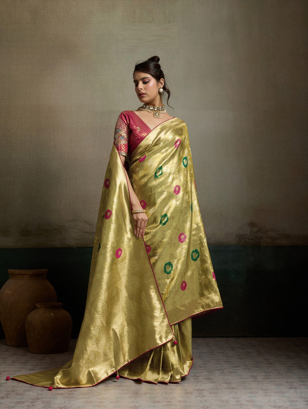 Tissue Banarasi Silk Jacquard Saree with Meenakari Art & Pita Zari Blouse