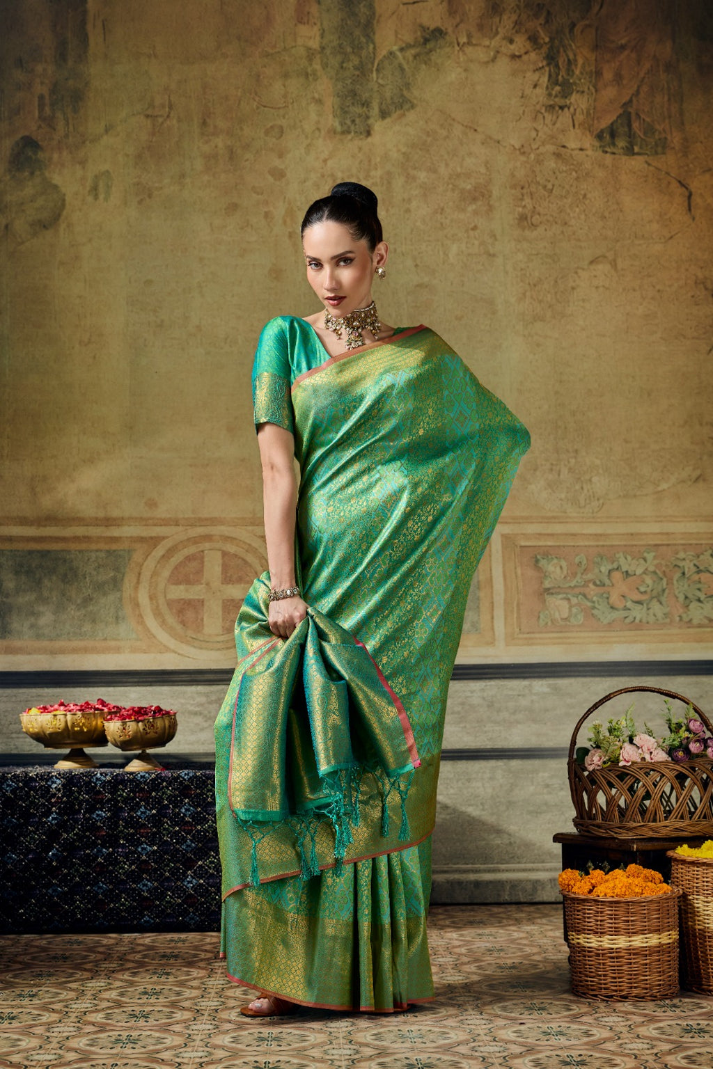 Handloom Silk Saree with Matching Silk Blouse | Festive & Partywear