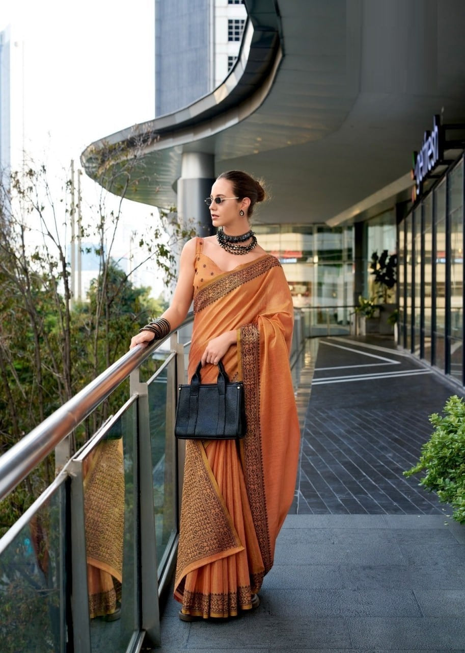 Premium Linen Tissue Silk Saree with Matching Blouse Piece