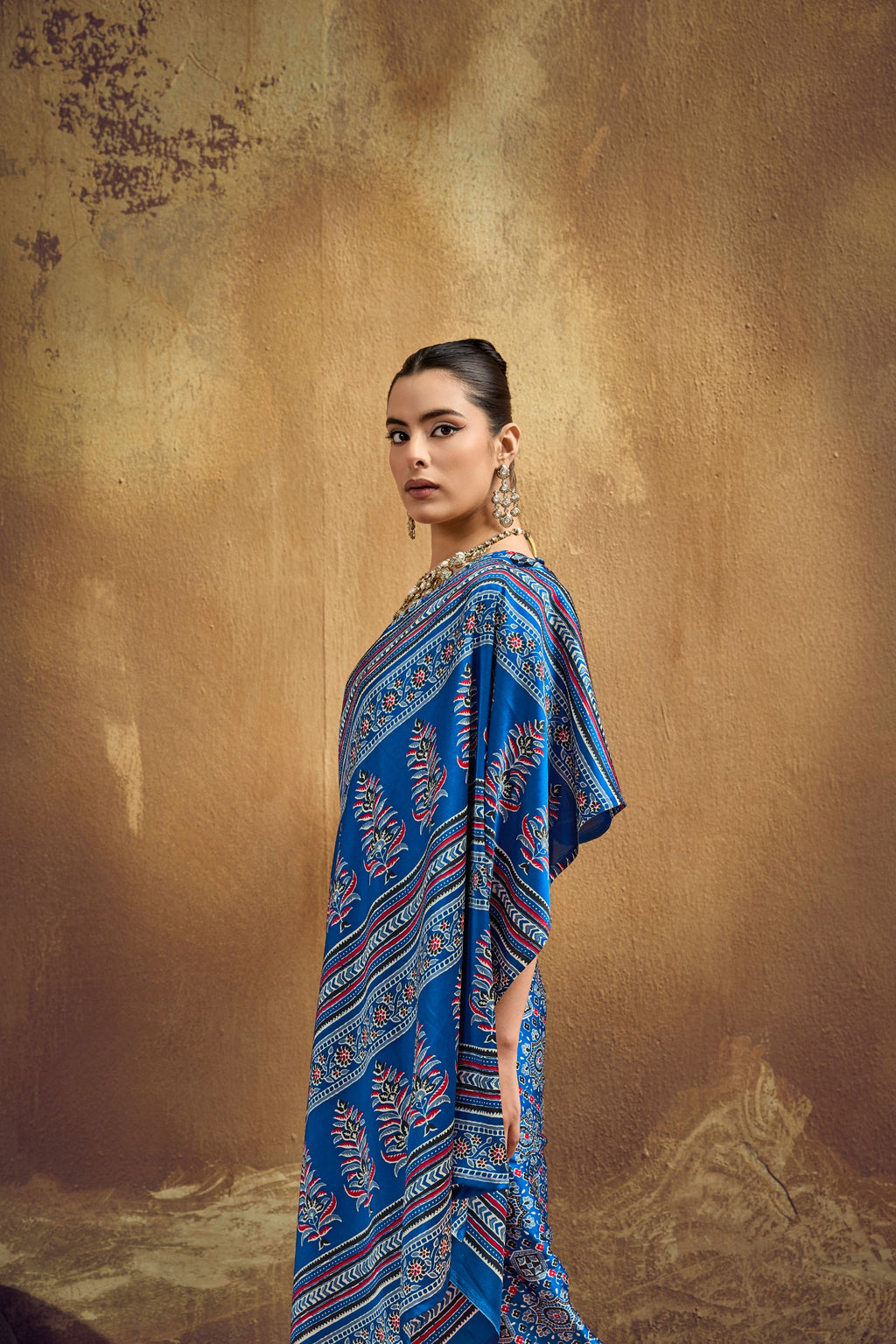 Ajrakh Printed Modal Satin Sarees with Matching Blouse