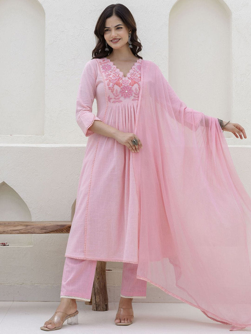Close-up of pure cotton a line kurta set for women with pocket details