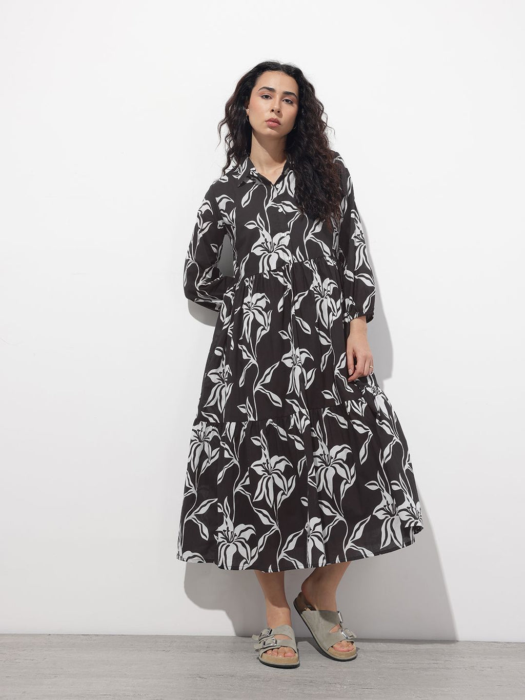 Black Shirt Coller Mulmul Lining Cotton Dress