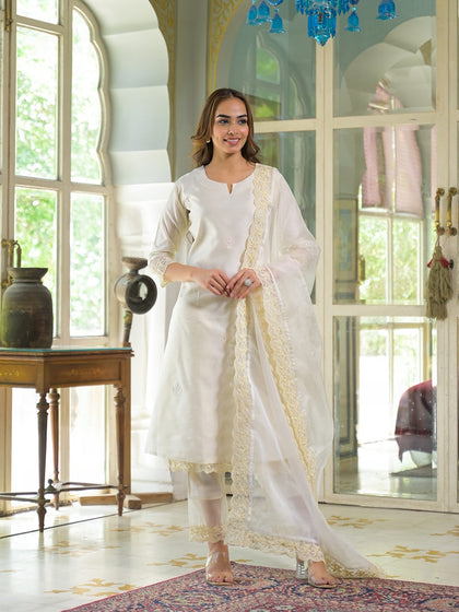 Cream Kurta Pant with Dupatta