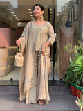 Champagne Gold Shimmer Silk Sharara Set | Hand-Embroidered Festive Suit