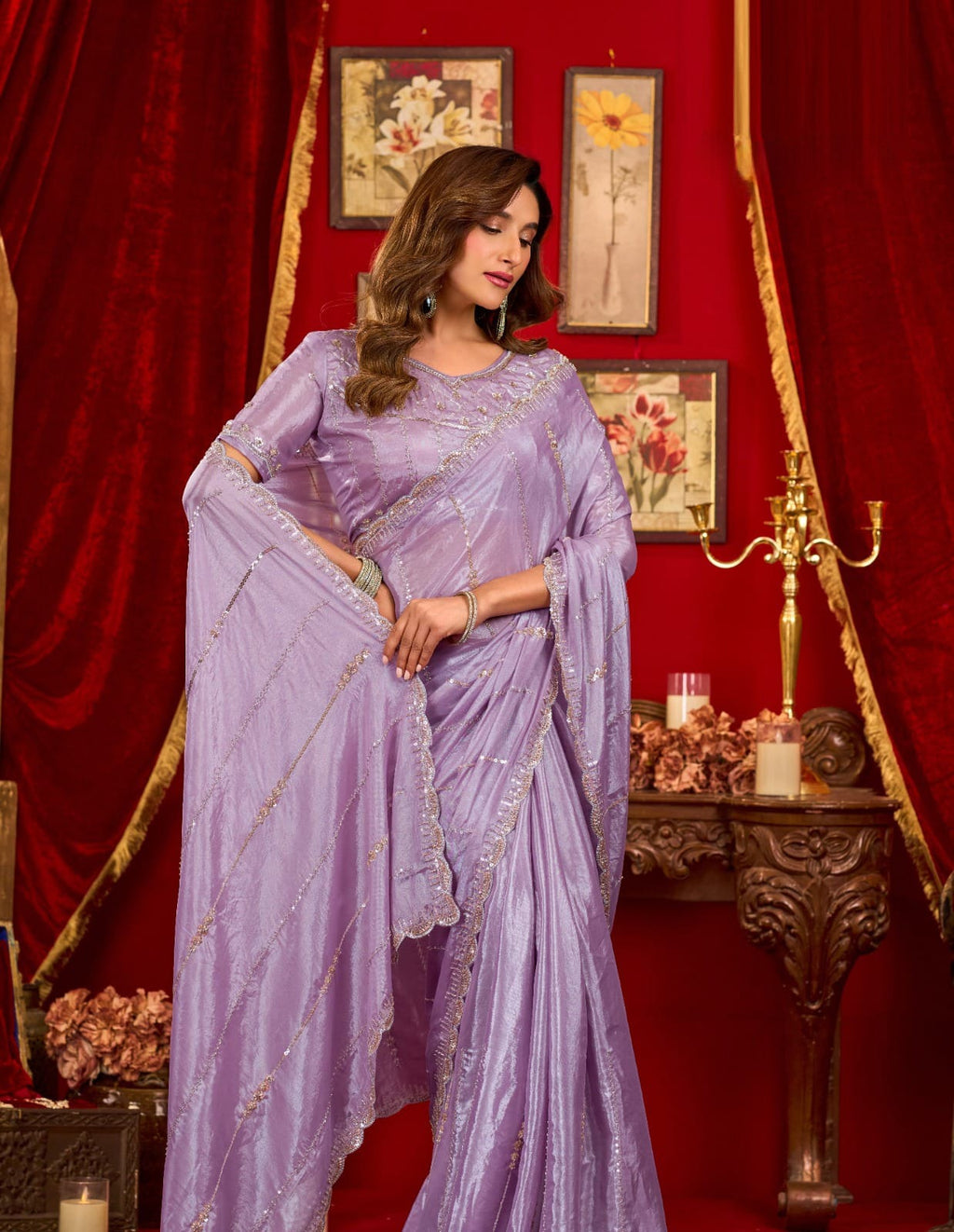 Pure Silk Saree: Luxurious Cut-Work & Sequin Elegance for Weddings & Festivities