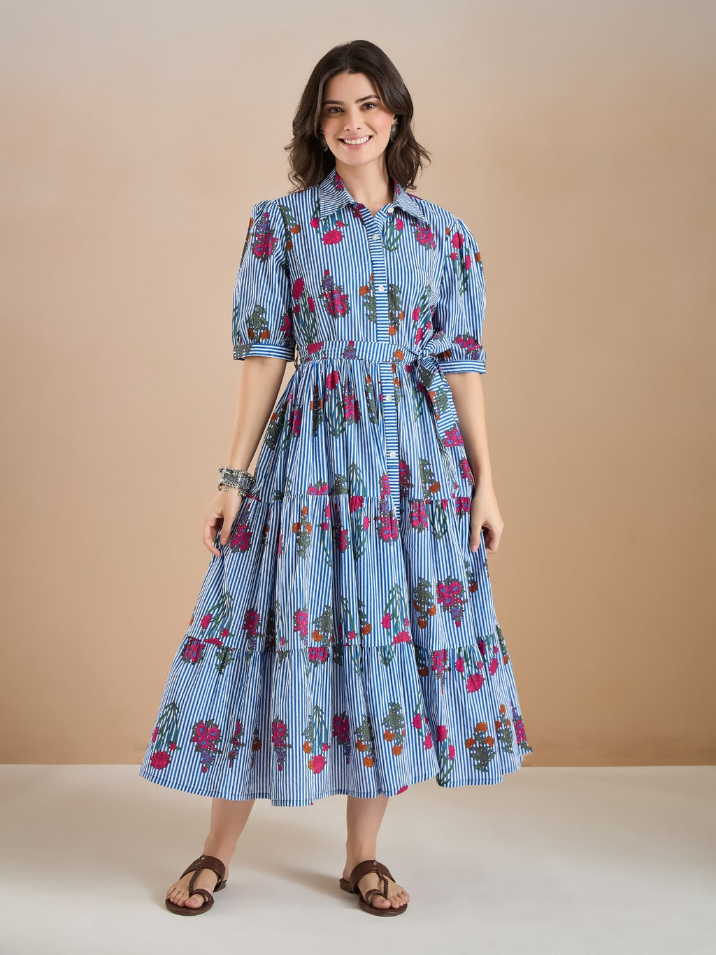 Floral Print Pure Cotton Blue Dress
