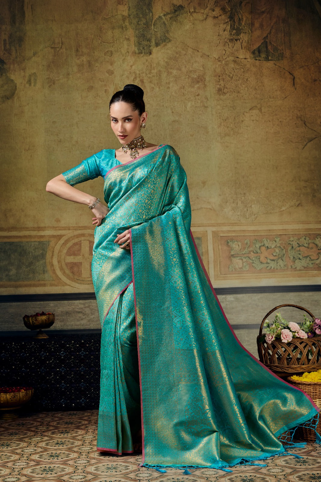 Handloom Silk Saree with Matching Silk Blouse | Festive & Partywear