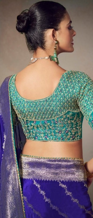 Chiniya Silk Saree with Designer Lace Border & Heavy Embroidered Silk Blouse