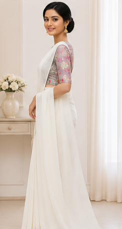 Elegant Daily Wear Saree – Soft Georgette Silk with Designer Floral Work Blouse