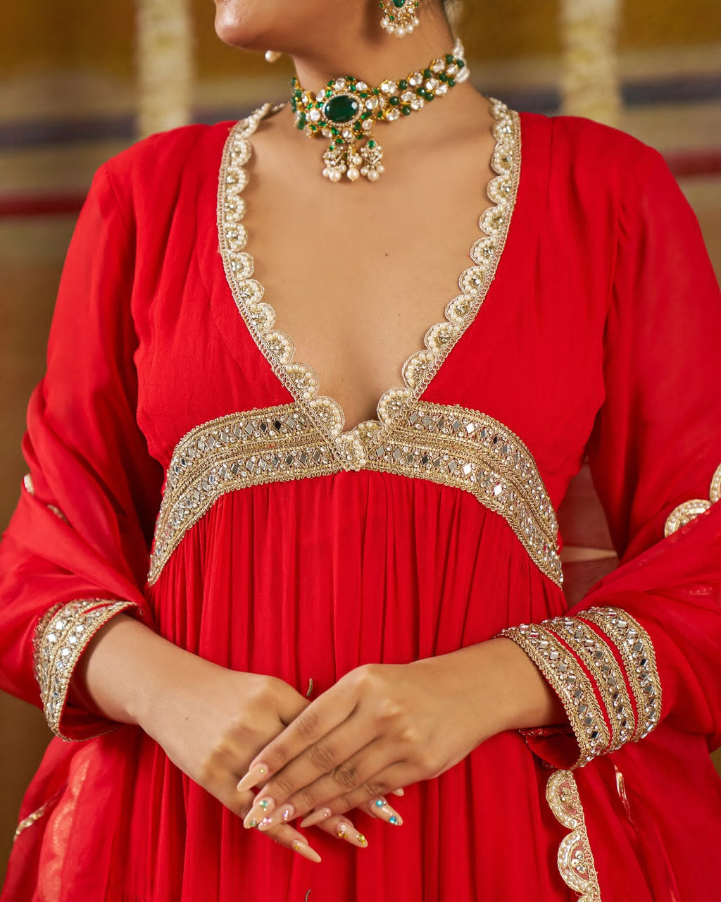 Unleash Pure Glamour: Heavy Fox Georgette Festive Gown Set with Real Mirror Lace & Dramatic 7.5+ Meter Flair