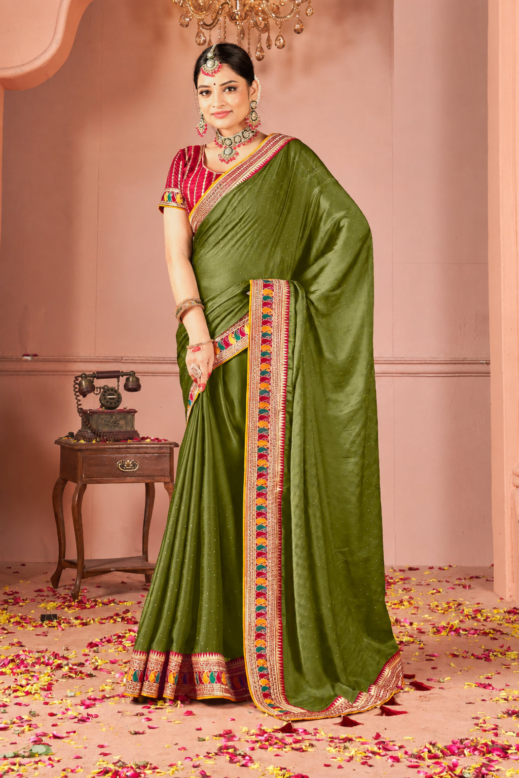 Rangoli Saree with Swarovski Crystal Border & Embroidered Banglory Silk Blouse