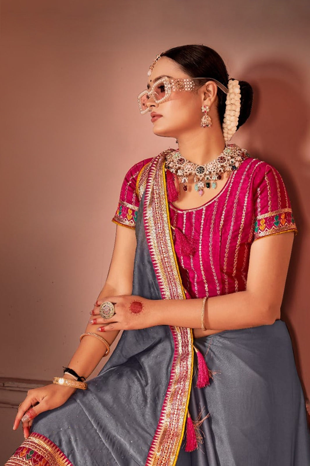 Rangoli Saree with Swarovski Crystal Border