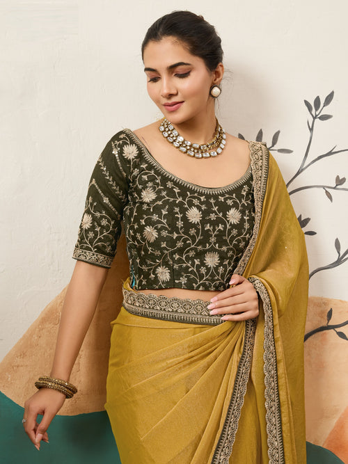 Designer Border Moss Saree with Sequin Blouse