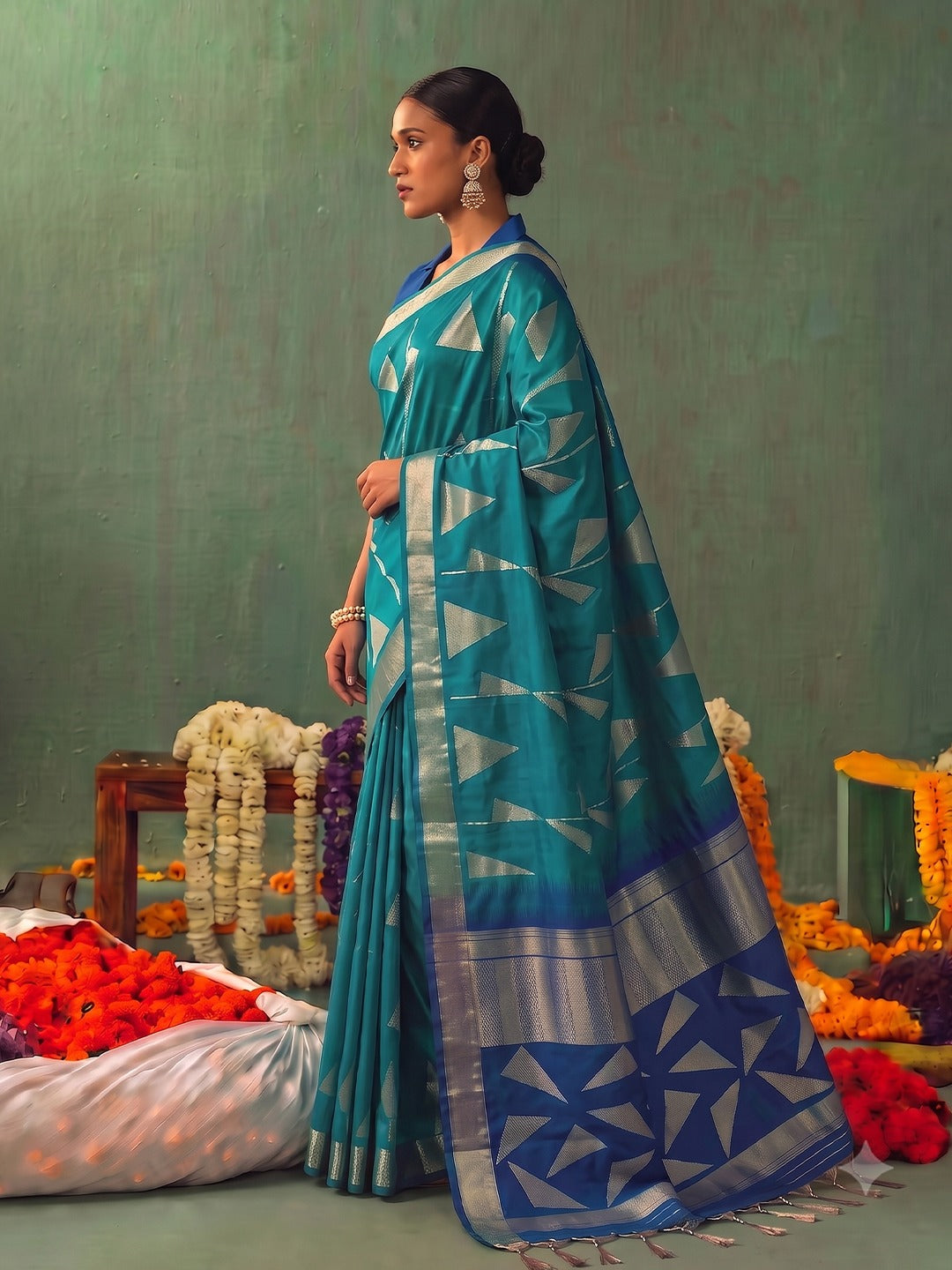 Opulent Radiance: Silk Blend Zari Saree with Contrast Border & Designer Pallu