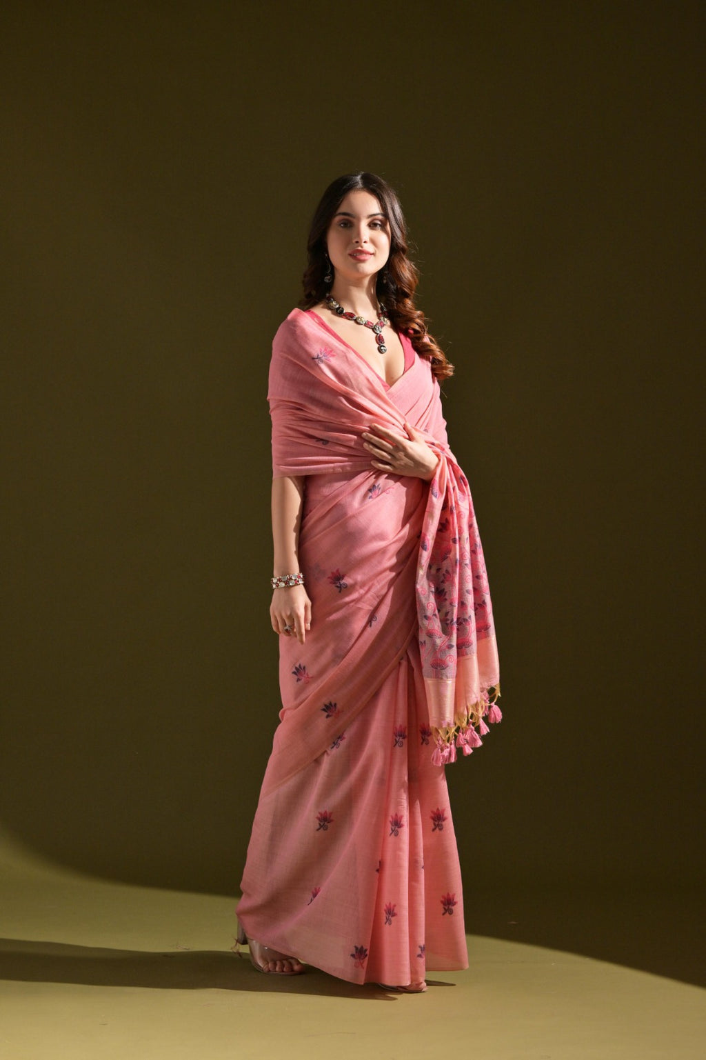 Designer Muga Cotton Saree – Intricate Resham Weave & Pichwai Inspired Motif