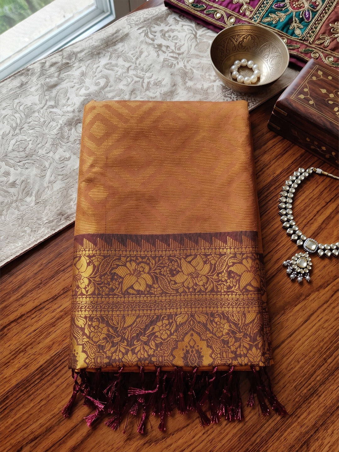 Rich Zari Woven Silk Blend Saree with Contrast Border & Designer Pallu