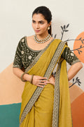 Designer Border Moss Saree & Sequined Silk Blouse